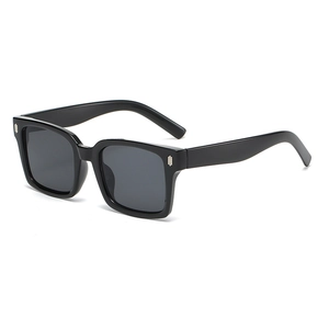 Retro square black sunglasses with silver rice nail accents and dark grey lenses for men and women