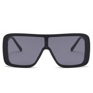 Fashionable oversized black shield sunglasses with a square flat top frame for men and women