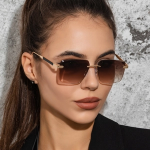 Lunettes De Soleil Carrées Sans Monture Verre Dégradé Cadre Métal UV400 Mode Streetwear