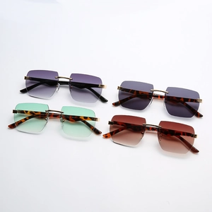 Frameless square gradient sunglasses with metal bridge and various colored lenses