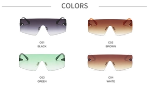 Collage of four oversized shield sunglasses with gradient lenses in various colors