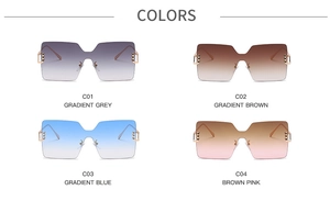 Selection of four oversized square gradient sunglasses in grey, brown, blue and pink