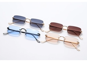Detailed collection of rimless rectangular sunglasses in multiple gradient lens colors