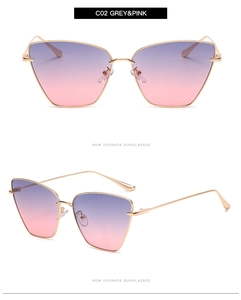 Detailansicht der grau-rosa Verlaufgläser mit goldenem Cat-Eye-Metallgestell für Damen