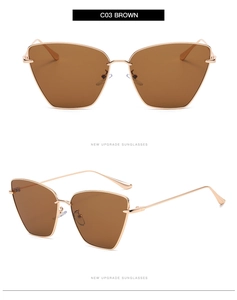 Detailansicht der Katzenaugen-Sonnenbrille mit braunen Gläsern und Roségold-Rahmen