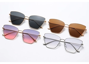 Detailaufnahme der Oversize-Cat-Eye-Sonnenbrille mit Verlaufsgläsern und Metallrahmen