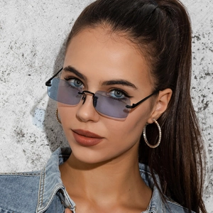 Fashion Rimless Rectangular Sunglasses Retro Small Frame Metal Temple UV400 Protection Eyewear For Women Men