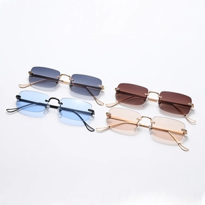 Set of 4 stylish small square sunglasses with metal hollow frames in multiple colors