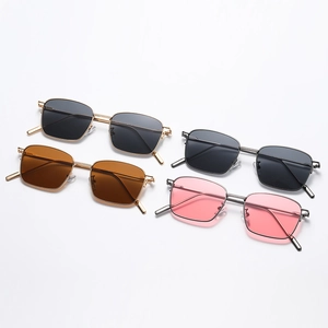 Retro small square metal sunglasses in multiple colors including gold, silver and black frames