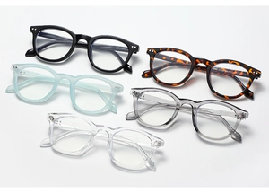 Multiple retro round eyeglass frames showing black, tortoise, and transparent color options