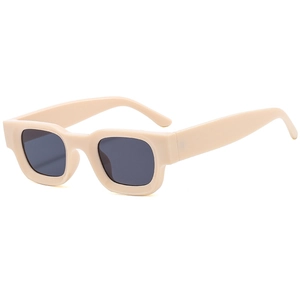 Retro oversized square sunglasses in beige frames with dark grey lenses for fashion
