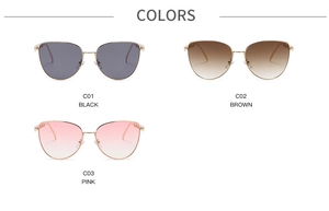 Comparaison détaillée de lunettes œil-de-chat noires, marron et rose dégradé