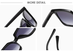 Detail view of square sunglasses featuring metal hinges and ergonomic nose pads