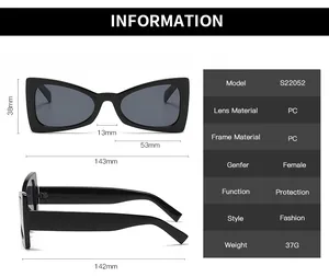 Detailed sizing specifications and dimensions for women's cat-eye triangle sunglasses