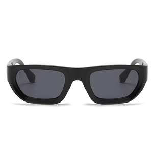 Modern square black rectangle sunglasses with dark grey lenses for a minimalist trendy look