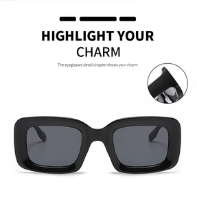 Detail view showing sturdy temple hinges and high-quality construction of square sunglasses