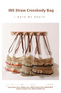 Détails des sacs à bandoulière en paille à volants colorés avec sangles en cuir et zip