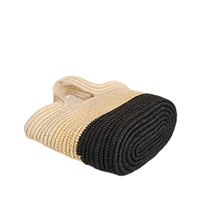 Striped woven straw tote bag in beige and black for summer beach holidays