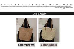 Detailed comparison of brown and khaki woven straw tote bags with a 20cm size scale