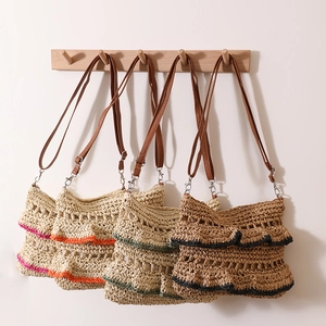 Sac Bandoulière En Paille Pour Femme Bordure À Volants Sac À Épaule Tissé Vacances D'été Plage Bohème Décontracté Fermeture Éclair