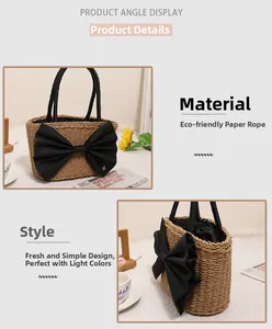 Detail showing eco-friendly paper rope weave texture and large black bow decoration