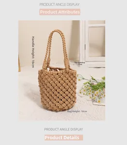 Detailed view of handmade woven cotton bag with dimensions 17x18cm for beach vacation