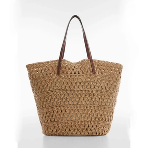 Woven Straw Tote Bag Large Capacity Hollow Out Summer Beach Shoulder Handbag PU Leather Straps Casual Holiday For Women