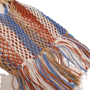 Bohemian crochet beach bag with colorful tassels and wood beads for vacations