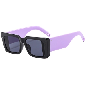 Fashionable oversized rectangle sunglasses with black frame and purple temples for women