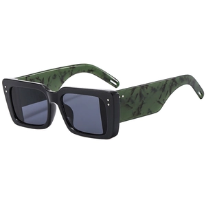 Oversized square sunglasses with black frame and green marble temples in 45-degree view