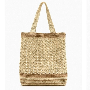 Gestreifte Gewebte Stroh-Tote-Tasche Hohle Häkel-Schulter-Handtasche Für Strandurlaub Sommerferien Reisen Frauen