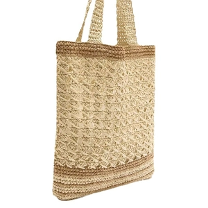 Gestreifte Strohtasche mit großem Fassungsvermögen für den Strand und Sommertage