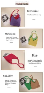 Detailed view of handmade cotton woven bags in vibrant colors and specific dimensions