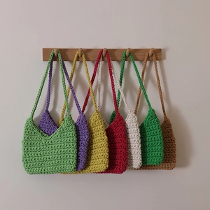 Handmade Crochet Knitted Hobo Bag Cotton Rope Minimalist Vacation Style Women Casual Shoulder Bag Bohemian