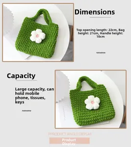 Specifiche dettagliate delle dimensioni per borsa tote a fiori in maglia verde fatta a mano
