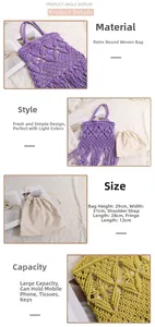 Detail view of woven cotton shoulder bag featuring long tassels and drawstring inner pouch