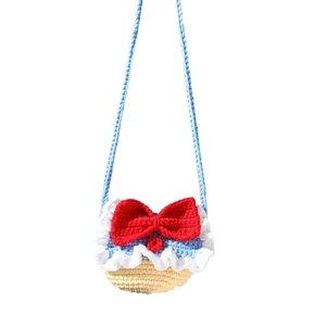 Handmade crochet Snow Princess crossbody bag with blue body and red bow decoration
