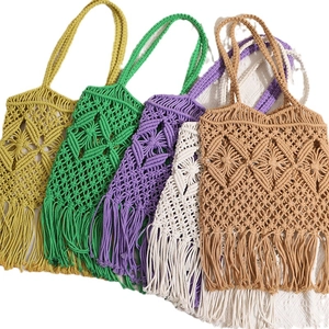 Handmade woven cotton shoulder bags with fringe tassels in multiple boho beach colors