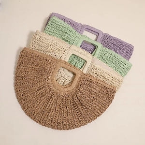 Minimalist crescent straw handbag in four colors for summer beach vacation style