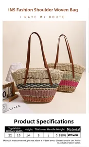 Tableau des tailles détaillé pour le sac rayé en paille tressée avec ses spécifications