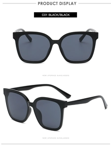 Vorder- und Seitenansicht der Vintage Sonnenbrille mit schwarzem Rahmen und Gläsern
