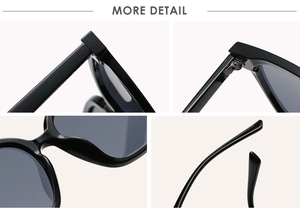 Detailansicht der schwarzen quadratischen Sonnenbrille mit verstärkten Metallscharnieren