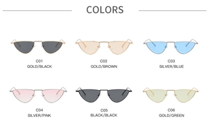 Matrix display of metal cat eye sunglasses in six assorted colors from C01 to C06