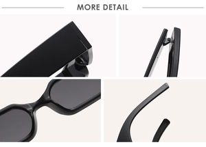 Detail of wide temples and metal hinges on vintage square punk sunglasses