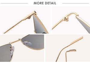 Detailed close-up of golden metal frame hinges and adjustable nose pads on sunglasses