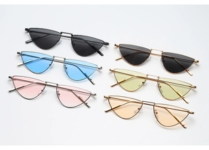 Collection of vibrant triangular cat-eye metal sunglasses in six different colors