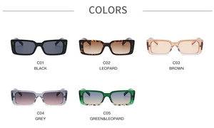 Multi-color selection of vintage rectangular sunglasses with five stylish frame finishes