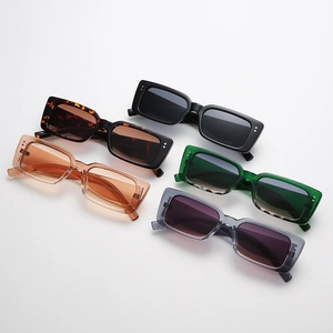 Vintage rectangle sunglasses set in five colors with metal studs on white background