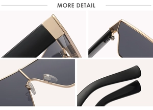 Détails de lunettes de soleil carrées en métal avec charnières et plaquettes en silicone