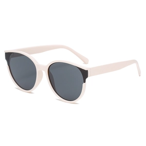 Fashion oversized round sunglasses in cream beige with dark grey gradient lenses